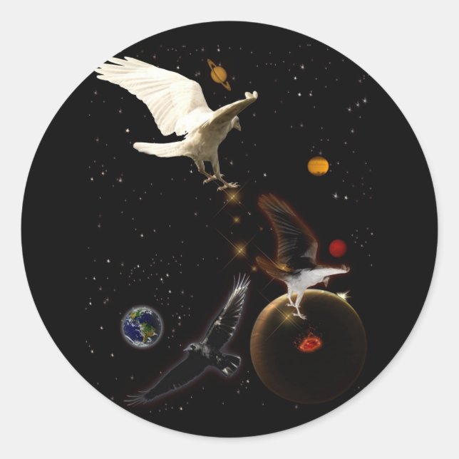 Pegatina Redonda "Chispa de la creación" Regalos de White Raven (Anverso)