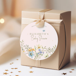 Pegatina Redonda Chispas boho flores silvestres baby shower persona