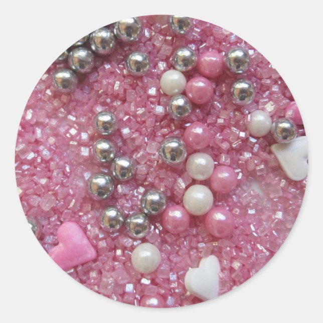 Pegatina Redonda Chispas del rosa y corazones del amor (Anverso)