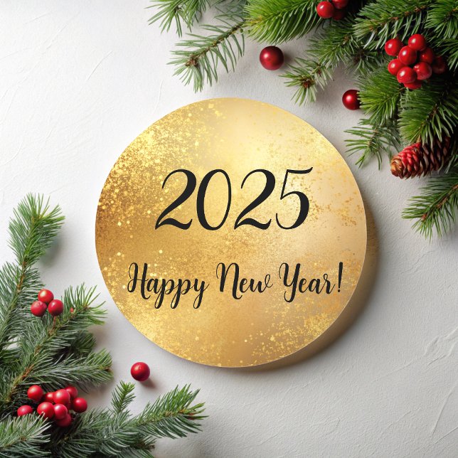 Pegatina Redonda chispas metálicas del oro del año nuevo feliz (Subido por el creador)