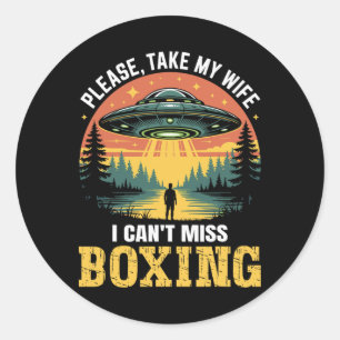 Pegatina Redonda Chiste De Boxeo Ufo Gracioso Para Hombres Retro De