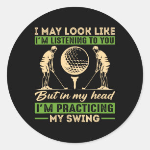 Pegatina Redonda Chiste de golfista de swing de golf para jugador d