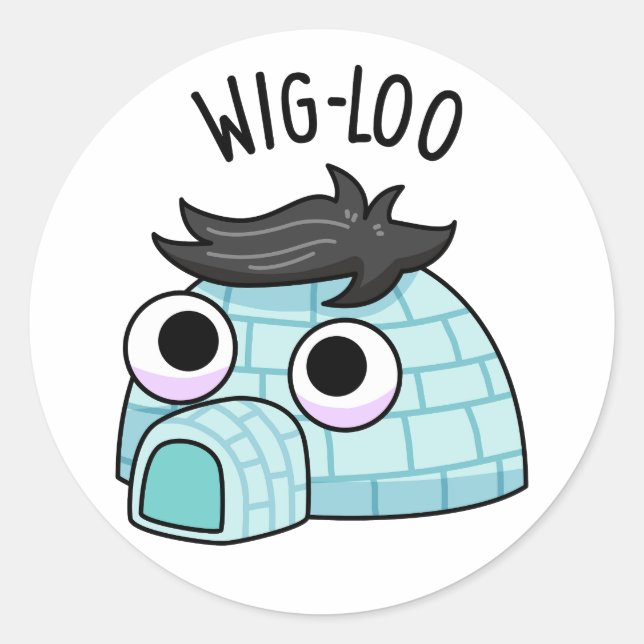 Pegatina Redonda Chiste de Igloo Divertido con Peluca  (Anverso)