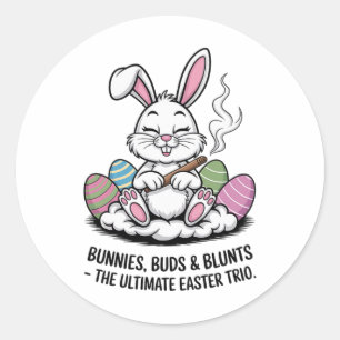 Pegatina Redonda Chiste de Pascua Conejos Divertidos Brotes Blunts 