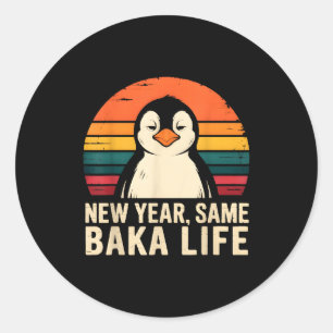 Pegatina Redonda Chiste de Pingüino de Nueva Vida de Baka Igual 