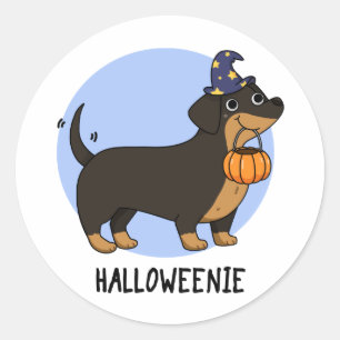 Pegatina Redonda Chiste divertido de perro salchicha para Halloween