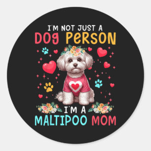 Pegatina Redonda Chiste Divertido Soy Una Mamá De Maltipoo Floral D