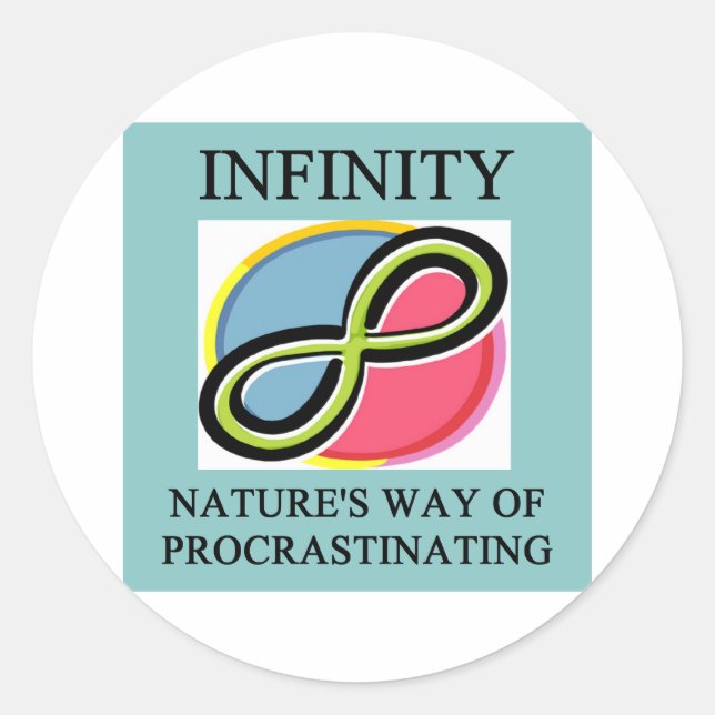 Pegatina Redonda CHISTE matemático INFINITY (Anverso)