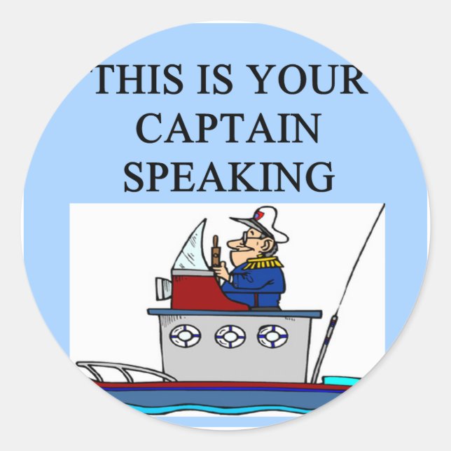 Pegatina Redonda chiste náutico de capitán en barco (Anverso)