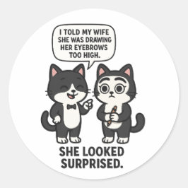 Pegatina Redonda Chistes divertidos de gatos de marido y mujer