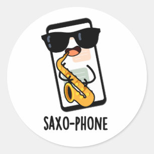 Pegatina Redonda Chistes divertidos de Saxo-fono y Celular 