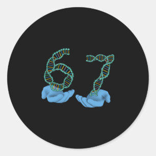 Pegatina Redonda Chistoso 67 Número Meme Replicación ADN Ciencia Mo