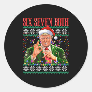 Pegatina Redonda Chistoso 6 7 Bruh 67 Trump Suéter Feo De Navidad X