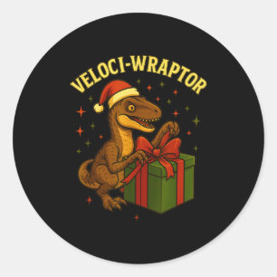 Pegatina Redonda Chistoso Velociraptor de Navidad Chiste Veloci-wra