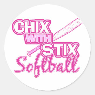 Pegatina Redonda Chix Con Softball Stix