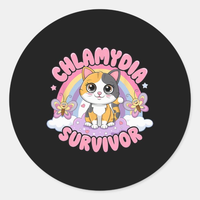 Pegatina Redonda Chlamydia Sobreviviente Gato Meme Camisas Graciosa (Anverso)