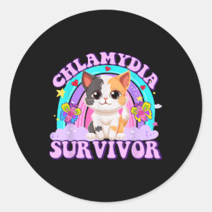 Pegatina Redonda Chlamydia Sobreviviente Gato Meme Camisas Graciosa