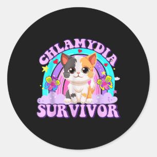 Pegatina Redonda Chlamydia Survivor Gato Arcoiris