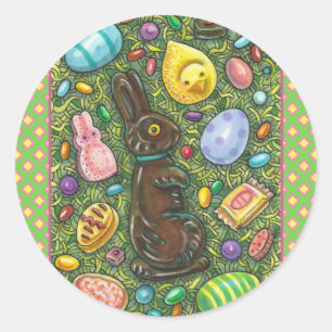 PEGATINA REDONDA CHOCOLATE BUNNY, CHICK, HUEVOS, JELLY BEANS