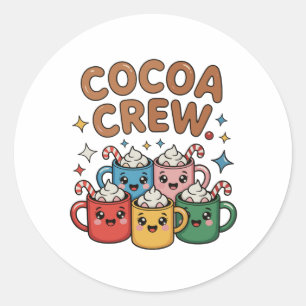 Pegatina Redonda Chocolate Caliente Cocoa Crew Kawaii Navidad Xmas