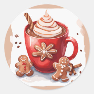Pegatina Redonda Chocolate caliente con canela y pan de jengibre