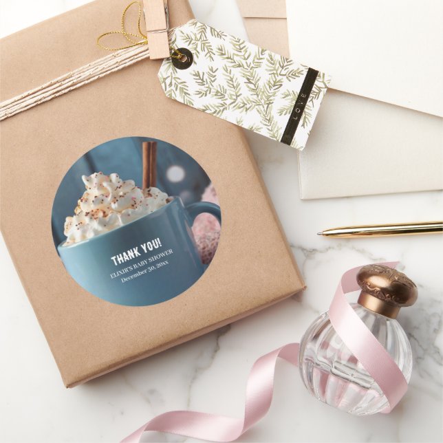 Pegatina Redonda Chocolate caliente con crema batida Baby Shower ac (Regalar)