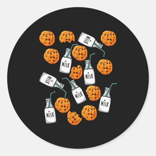 Pegatina Redonda Chocolate Chip Cookies And Milk Funny Costume  (Anverso)