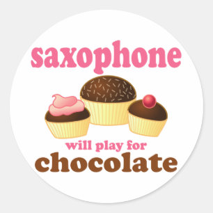 Pegatina Redonda Chocolate divertido saxofón