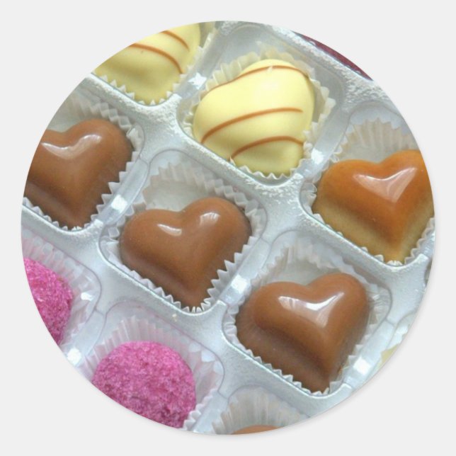 Pegatina Redonda Chocolate Heart Box (Anverso)