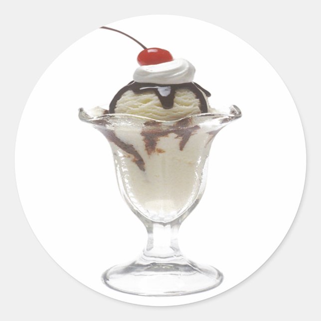 Pegatina Redonda Chocolate Ice Cream Sundae (Anverso)