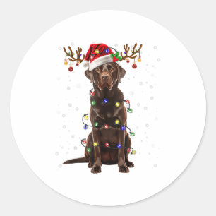 Pegatina Redonda Chocolate Lab Labrador Christmas Tree Light Pajama