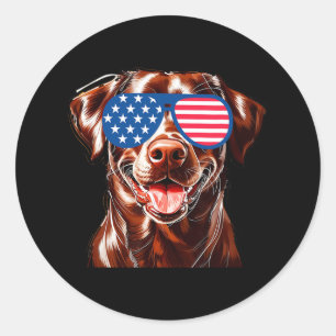 Pegatina Redonda Chocolate Lab Perro Bandera Estadounidense Patriót
