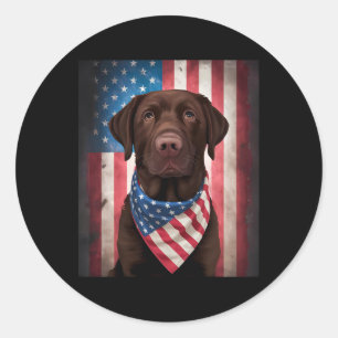 Pegatina Redonda Chocolate Labrador Bandera Estadounidense 4 De Jul