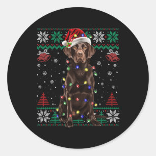 Pegatina Redonda Chocolate Labrador Navidades Santa Ugly Sweater Do