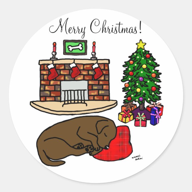 Pegatina Redonda Chocolate Labrador recupera pegatinas navideñas (Anverso)