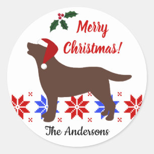 Pegatina Redonda Chocolate Labrador Silhouette Santa Navidades