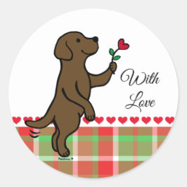 Pegatina Redonda Chocolate Labrador Tiny Heart Flower Valentine