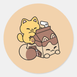 Pegatina Redonda Chocolate Milk Sipping on Bliss – Kawaii Cat Food