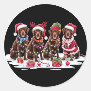 Pegatina Redonda chocolates de Labrador Santa hat rivalizan con ele