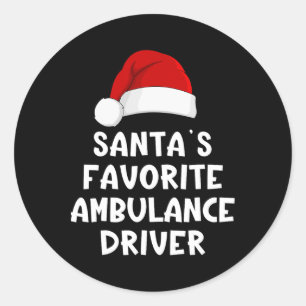 Pegatina Redonda Chofer de Ambulancia Favorito del Santa de Navidad