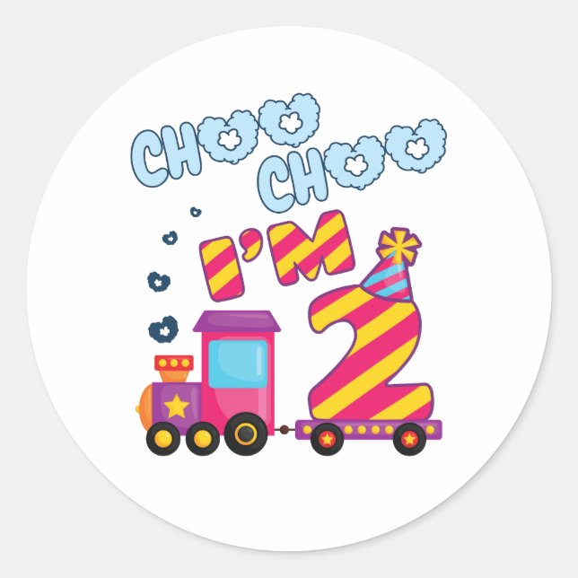Pegatina Redonda Choo Choo Tengo 2 años en el tren (Anverso)