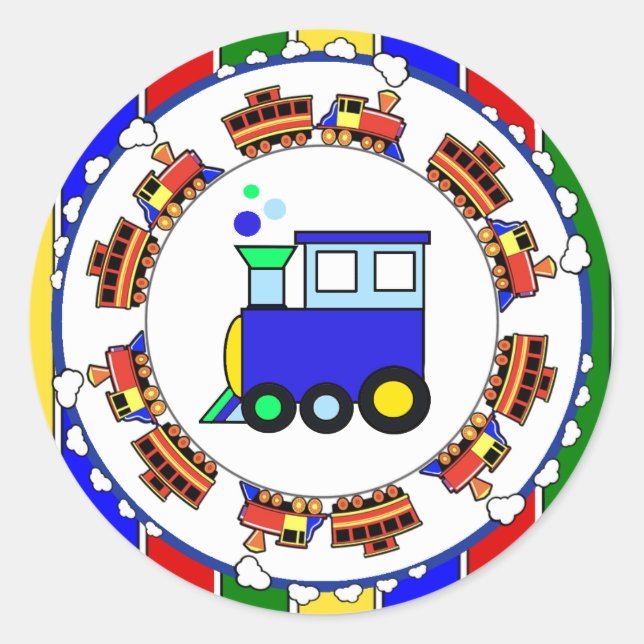 Pegatina Redonda Choo Choo Train Primer Baby Shower Cumpleaños (Anverso)