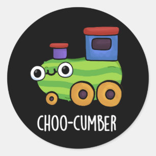 Pegatina Redonda Choo-cumber Funny Cucumber Pun Dark BG