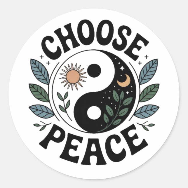 Pegatina Redonda Choose Peace Yin-Yang Sticker (Anverso)