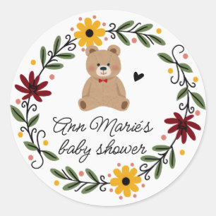 Pegatina Redonda Chorreada de flores de Teddy Bear Baby