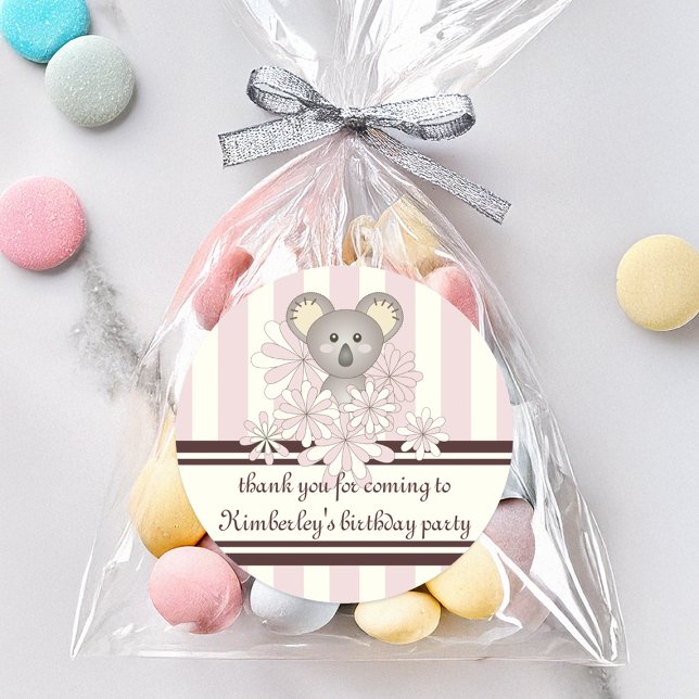 Pegatina Redonda Chorreada De Koala Rosa Pastel / Cumpleaños De Niñ (Subido por el creador)