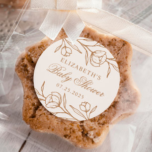 Pegatina Redonda Chorreado Floral Almendra y Baby Shower de Cobre