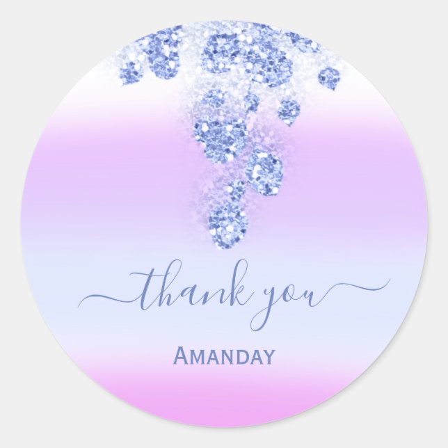 Pegatina Redonda Chorreo Azul Cumpleaños de 16 Agradecimiento Rosa (Anverso)