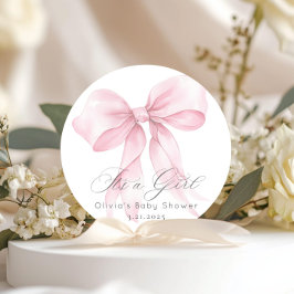 Pegatina Redonda Chorreo de agua de lazo rosa Es una niña Baby show