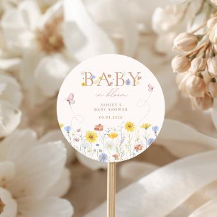 Pegatina Redonda Chorreo De Bebe Colorida Ducha De Bebe De Flor Sil